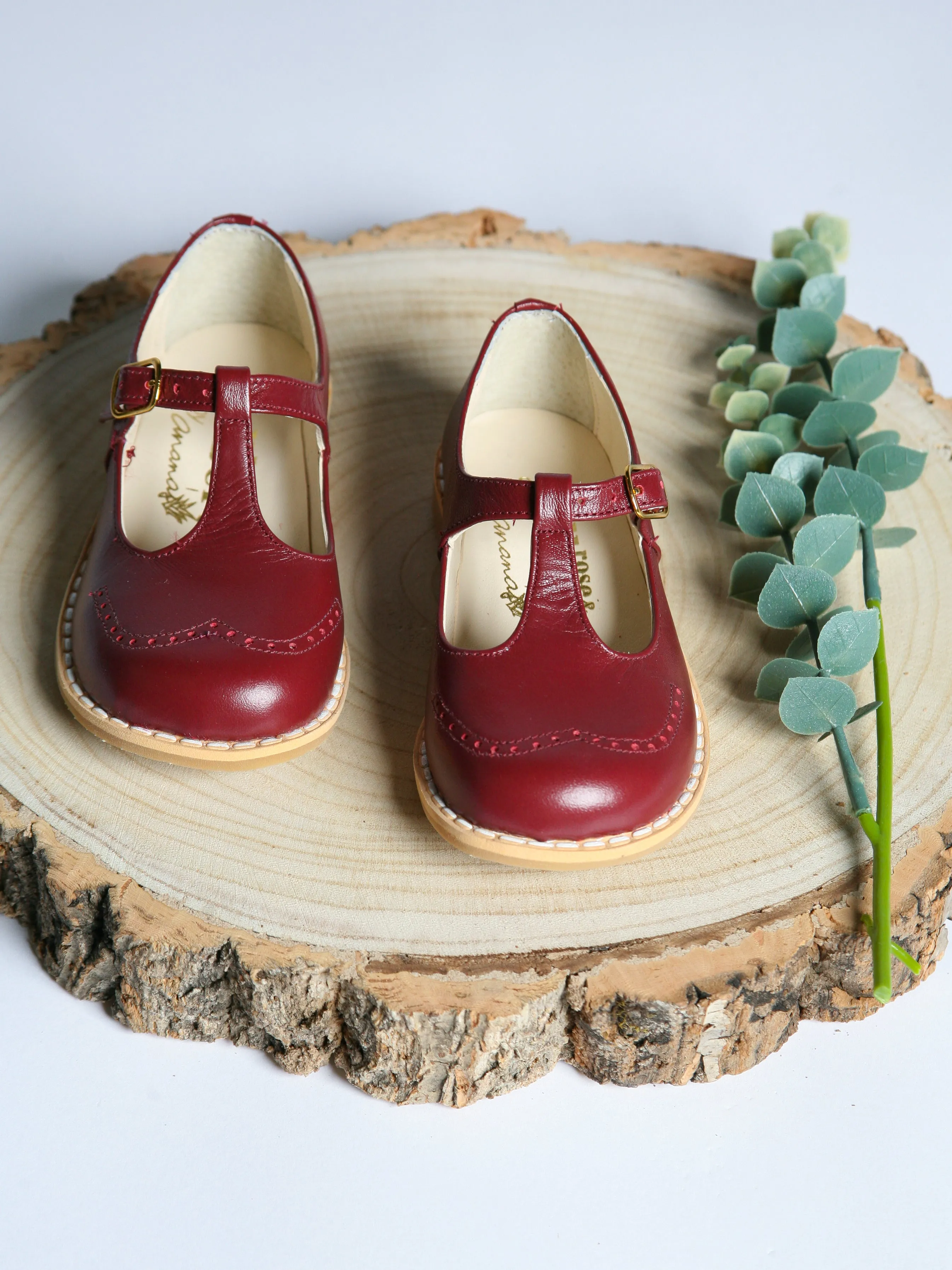 Ananas Petit Burgundy 'George' T-Bar Leather Shoes