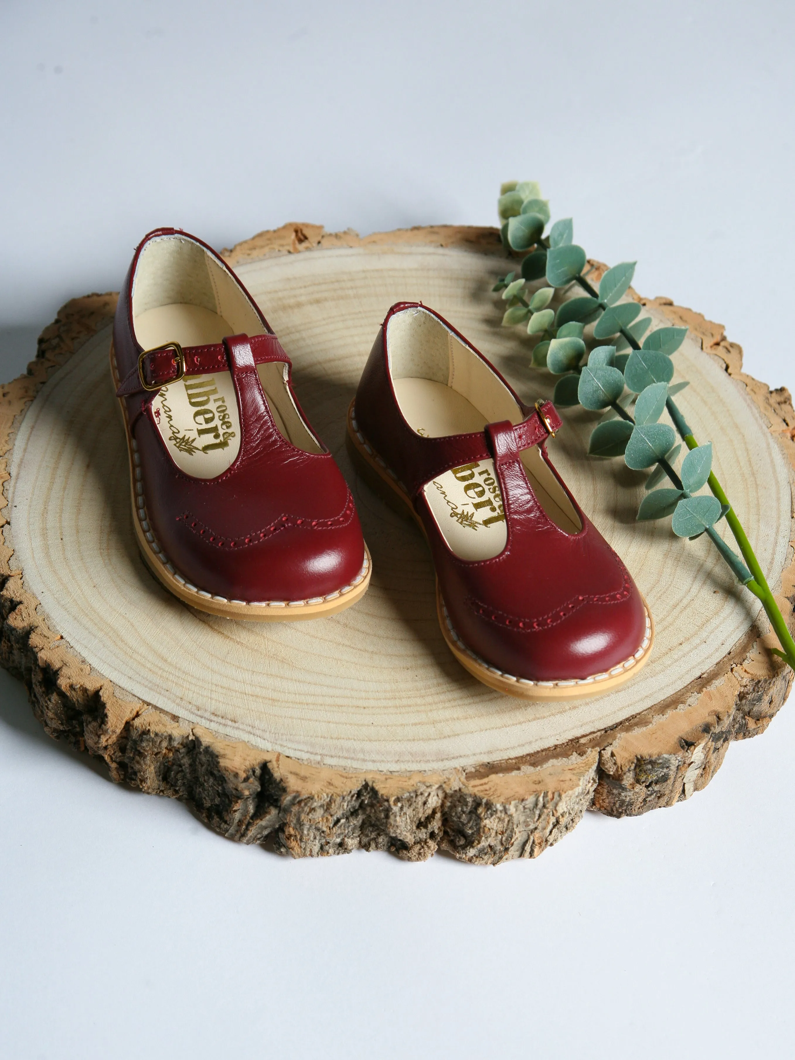 Ananas Petit Burgundy 'George' T-Bar Leather Shoes