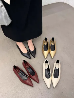 binfenxie  -  Pointed Toe Women Loafers 2024 New Arrivals Autumn Spring Dress Shoes Casual Fashion Laies Low Heeled Solid Color Black Gold 39
