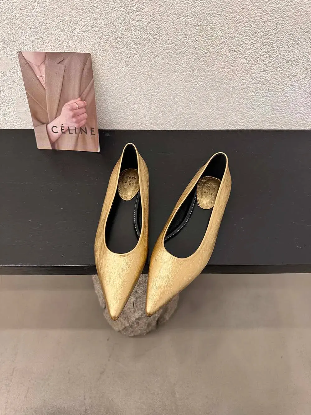 binfenxie  -  Pointed Toe Women Loafers 2024 New Arrivals Autumn Spring Dress Shoes Casual Fashion Laies Low Heeled Solid Color Black Gold 39