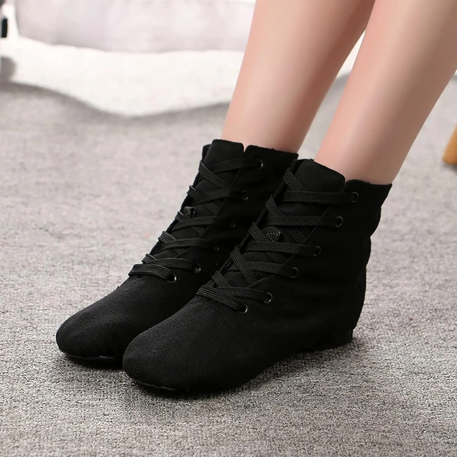 Canvas Lace up Practice Jazz Dance Boots Fashion Split Sole Ballet Dancing Sneakers for Adult Men Women Kid