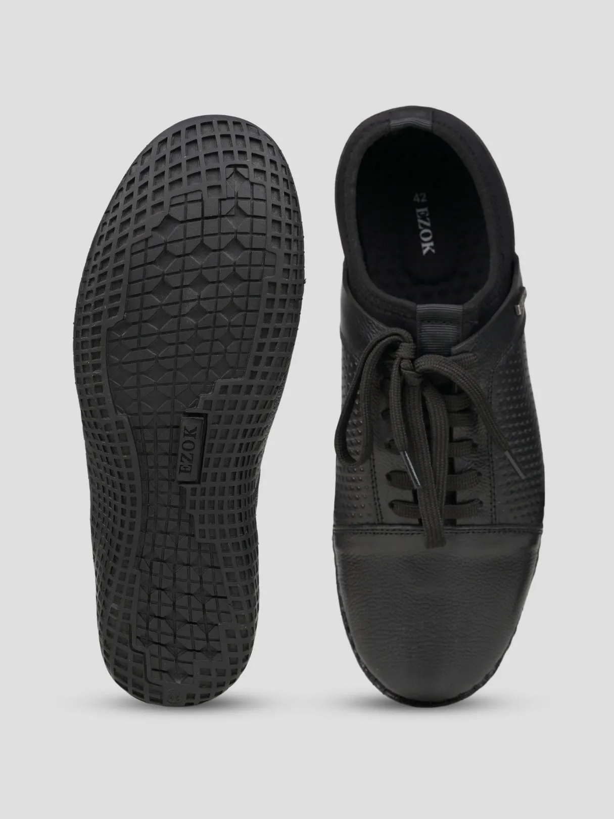 Ezok Black Leather Closer Casual Shoes