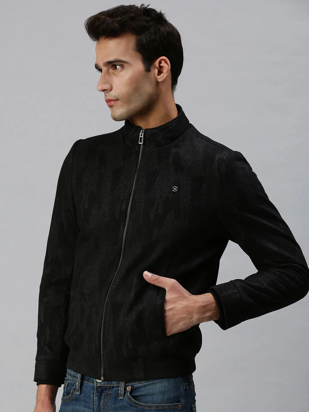 Men Grey Abstract Tailored Jacket