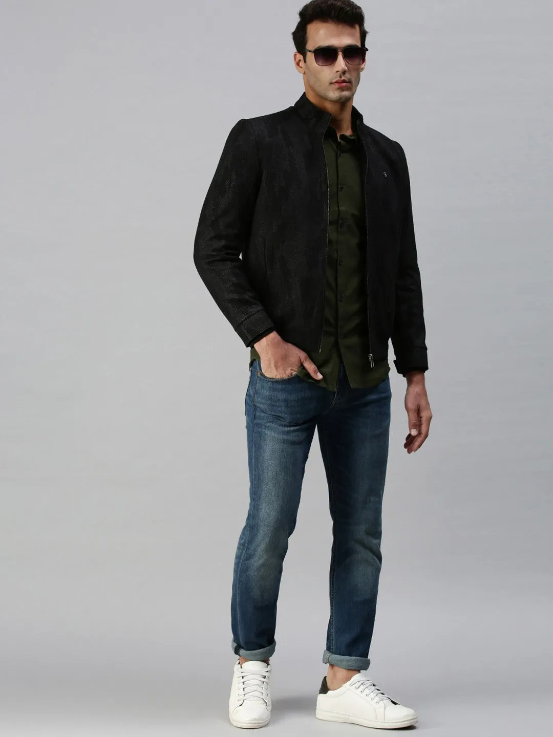 Men Grey Abstract Tailored Jacket