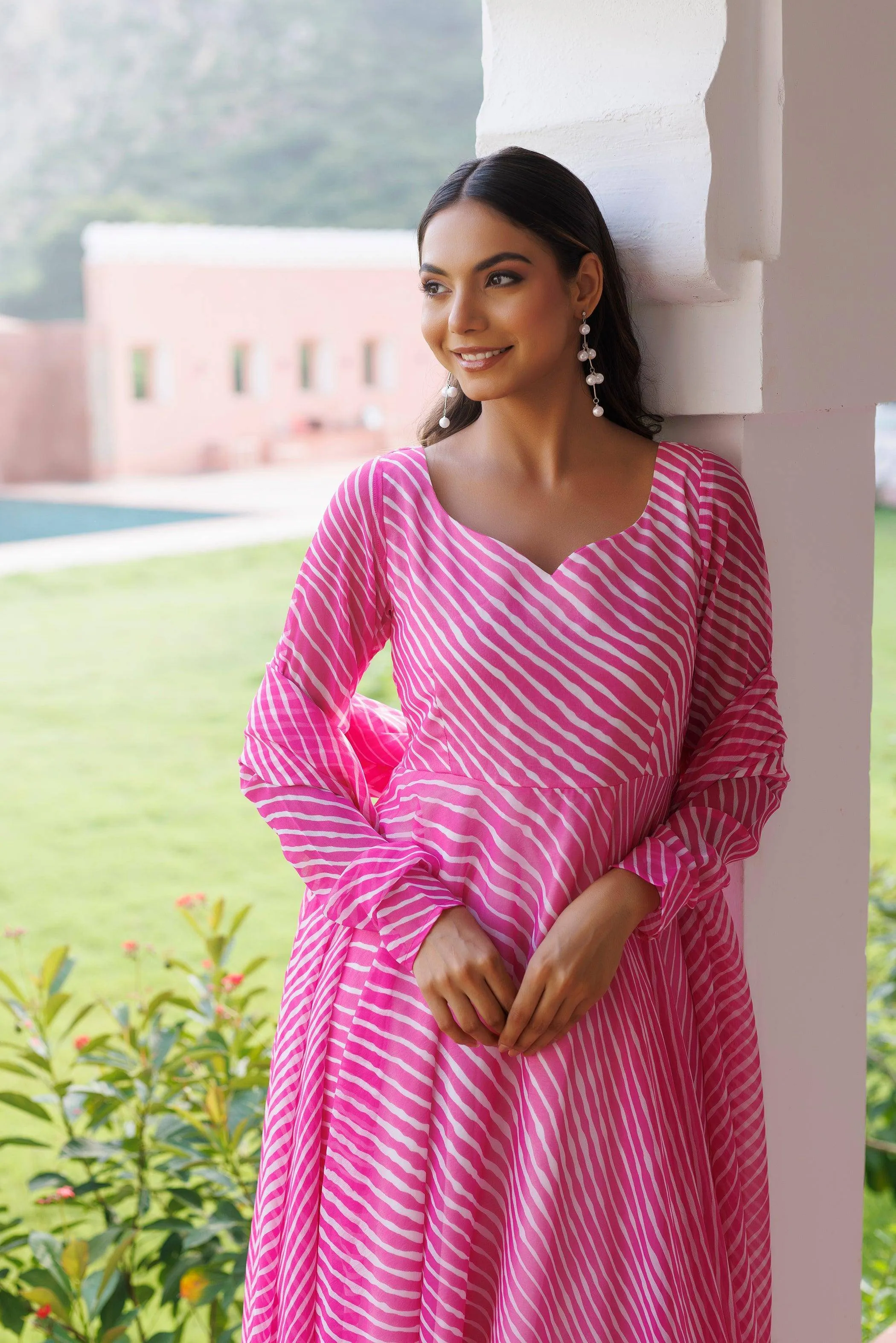 Rosebloom Leheriya Pink Kurta Set By RAGAVI