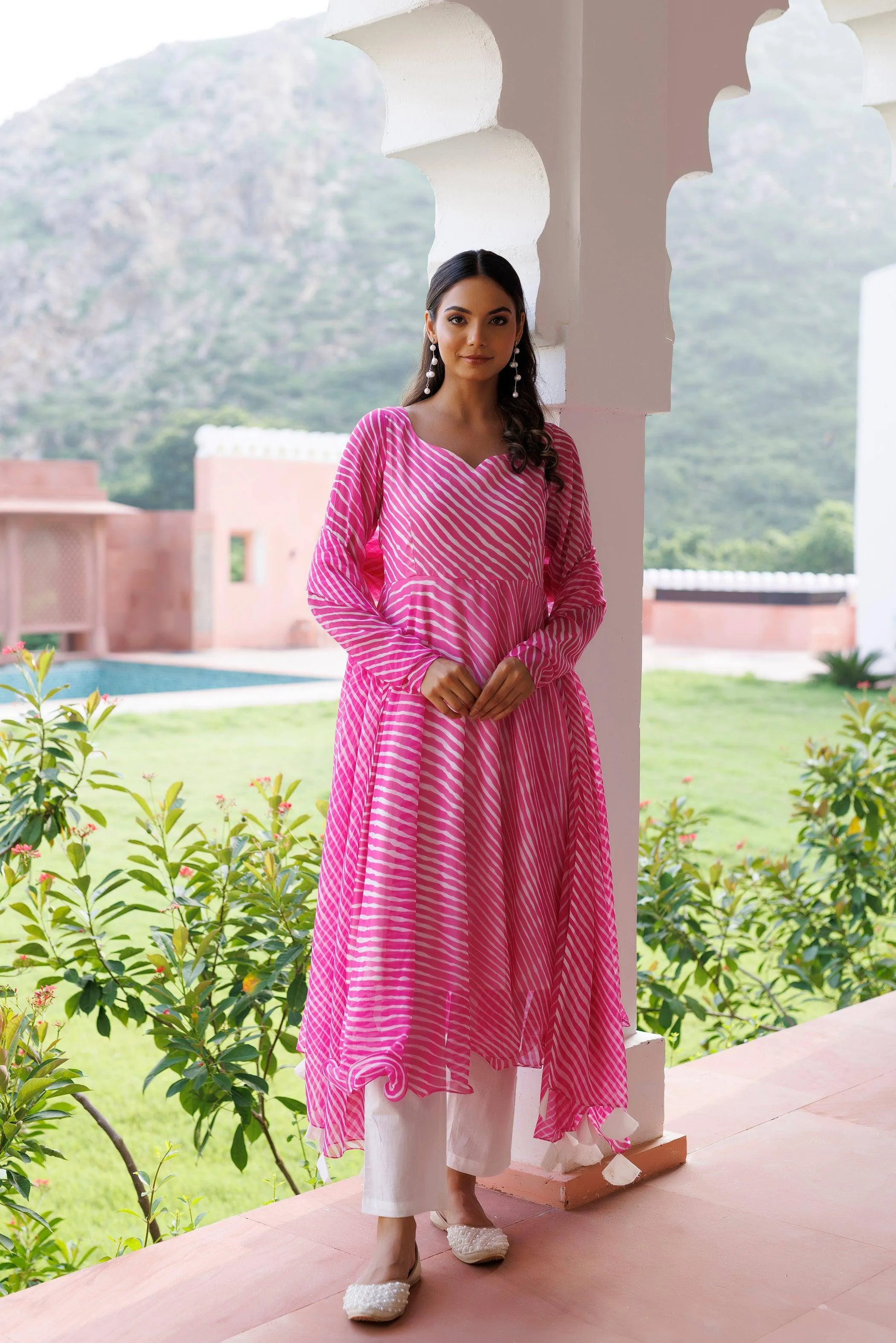 Rosebloom Leheriya Pink Kurta Set By RAGAVI