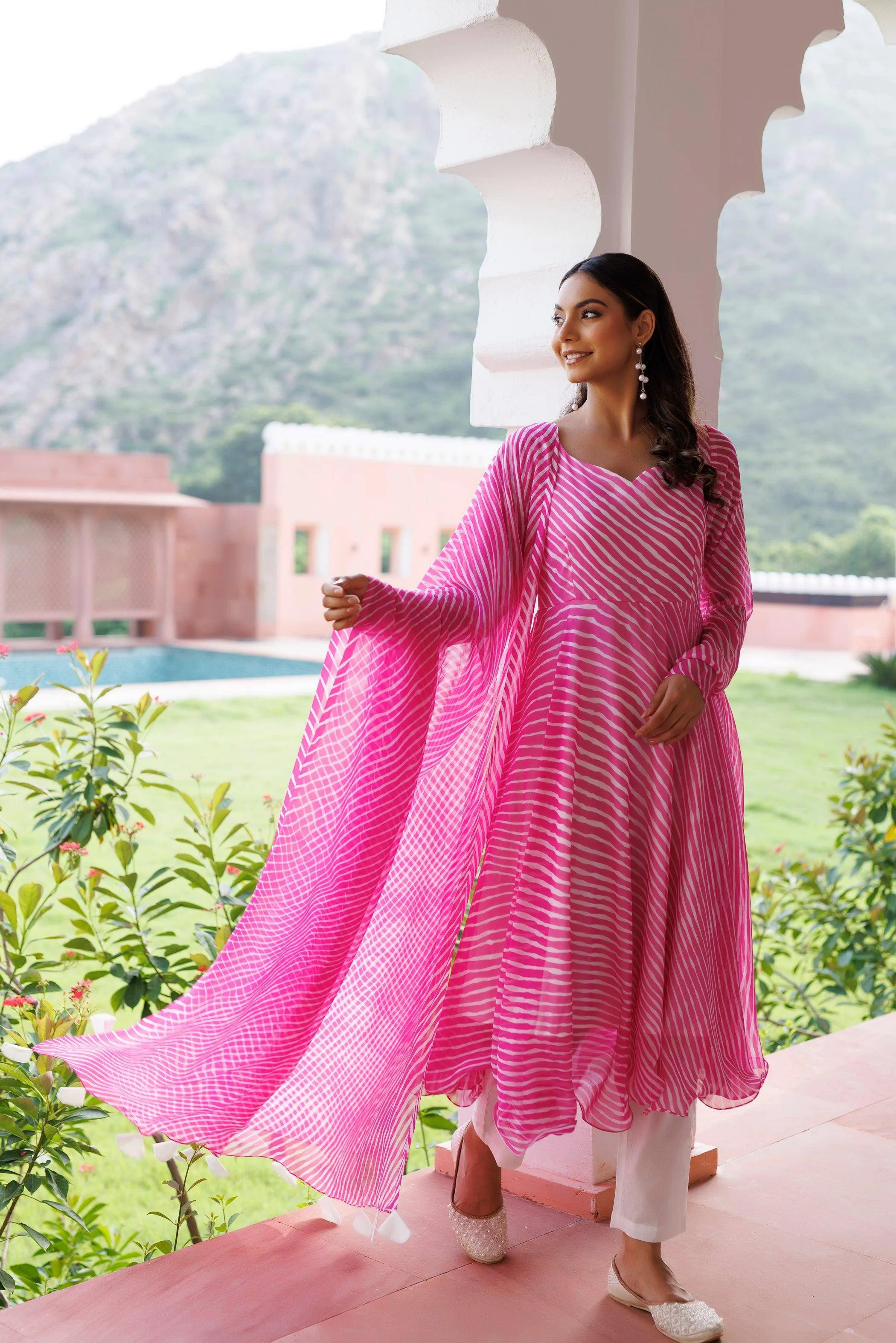 Rosebloom Leheriya Pink Kurta Set By RAGAVI